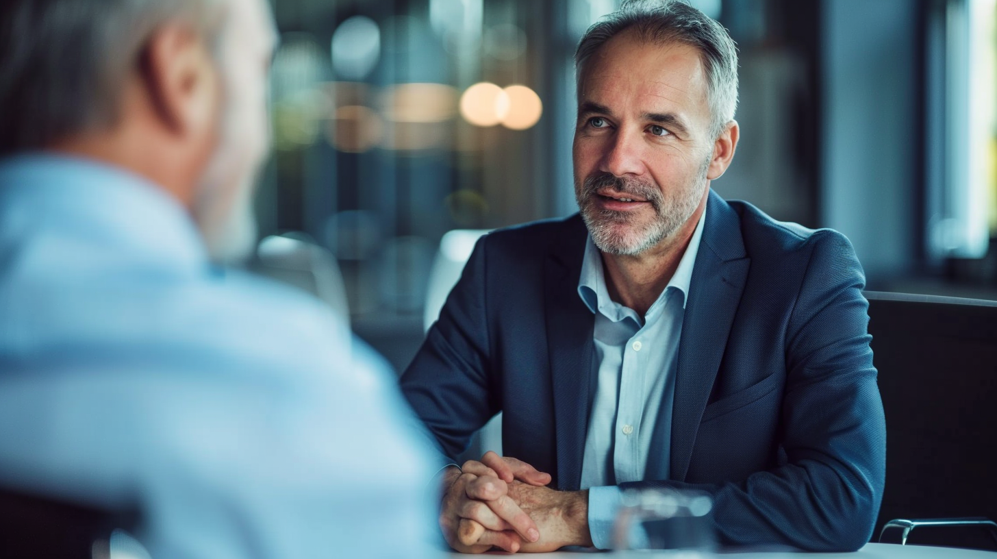Karrieregespräch zwischen Kandidat und Headhunter im Rahmen eines Executive-Search-Prozesses.